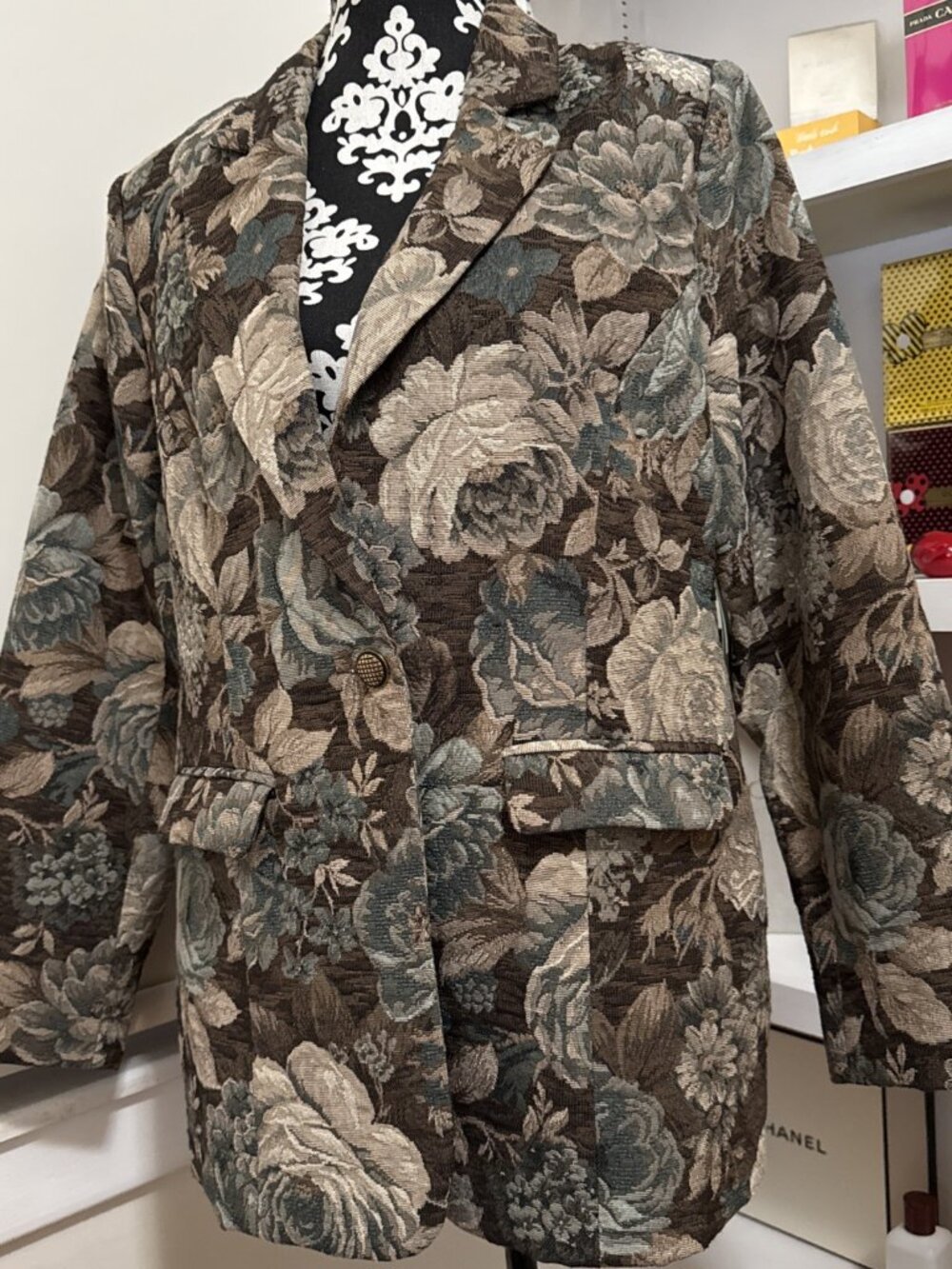 New Erin London Tapestry Jacket Blazer Women’s large Floral Paisley  Cottage